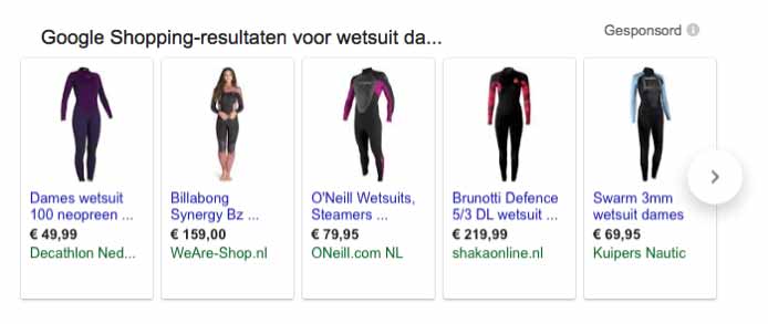 Google Shopping resultaten