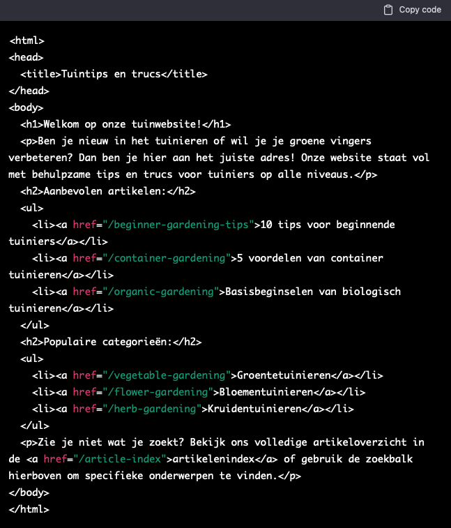 ChatGPT HTML-code