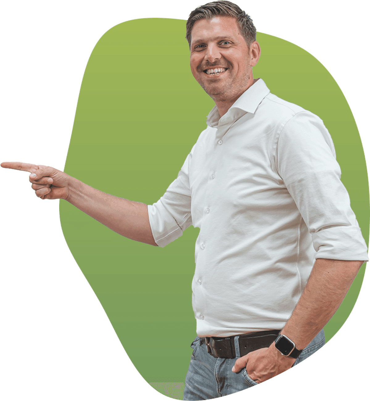 Koen Verboom wijst naar links